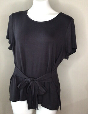 Petite Assembly Dark Gray Short Sleeve w/Tie Front Blouse Size Petite XL